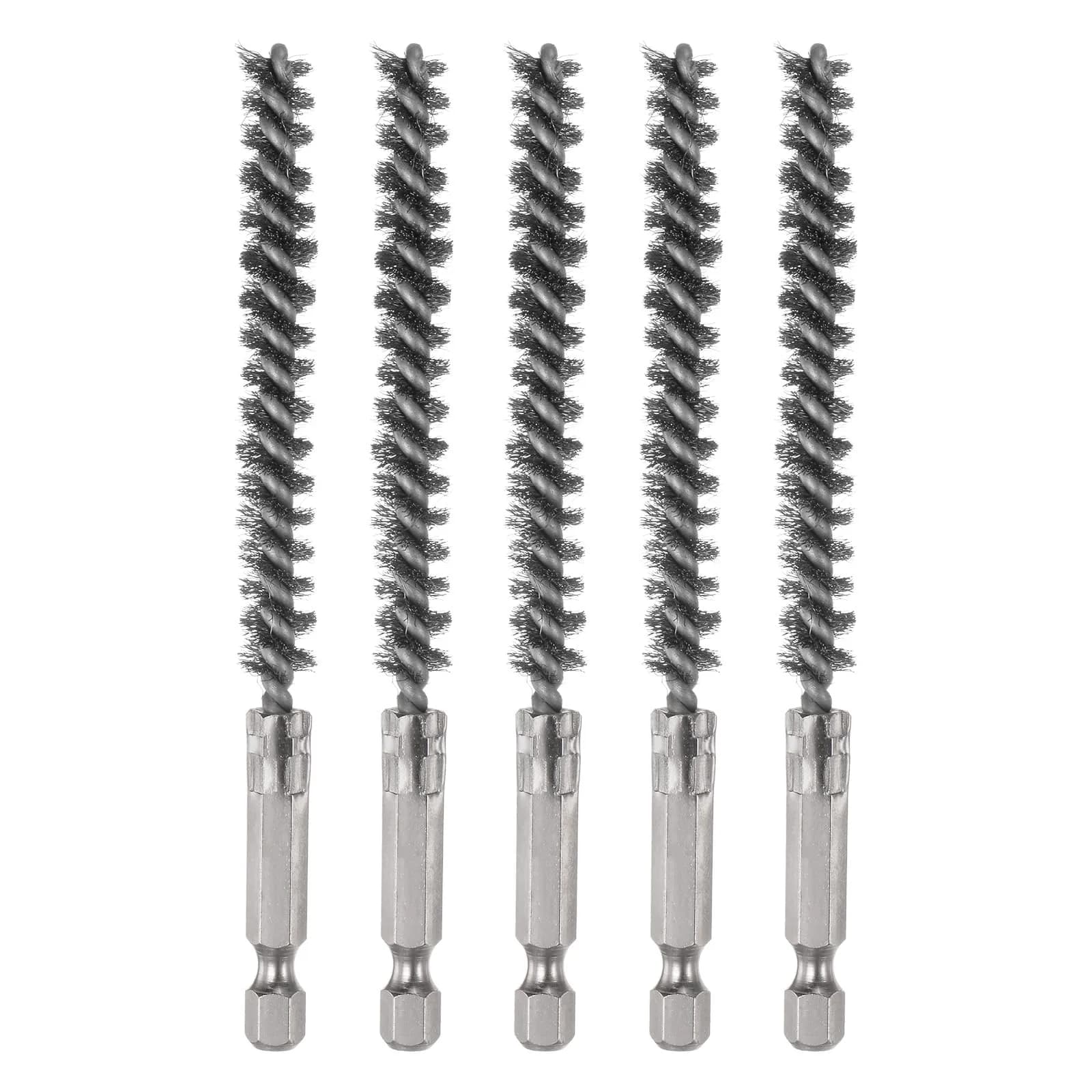 HARFINGTON 5Pcs Stainless Steel Bore Brush Set 8mm (0.31") Dia | Twisted Wire Tube Cleaner with 1/4" Hex Shank