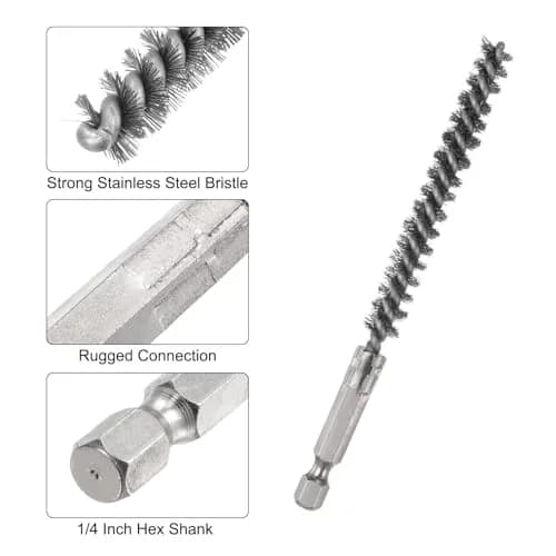 HARFINGTON 5Pcs Stainless Steel Bore Brush Set 8mm (0.31") Dia | Twisted Wire Tube Cleaner with 1/4" Hex Shank thumbnail 4
