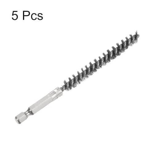 HARFINGTON 5Pcs Stainless Steel Bore Brush Set 8mm (0.31") Dia | Twisted Wire Tube Cleaner with 1/4" Hex Shank thumbnail 3