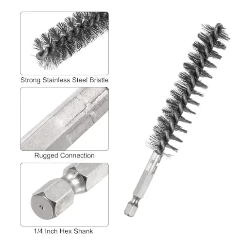 HARFINGTON 5-Piece Stainless Steel Bore Brush Set 18mm (0.71") Dia | Twisted Wire Tube Cleaner with Hex Shank thumbnail 4