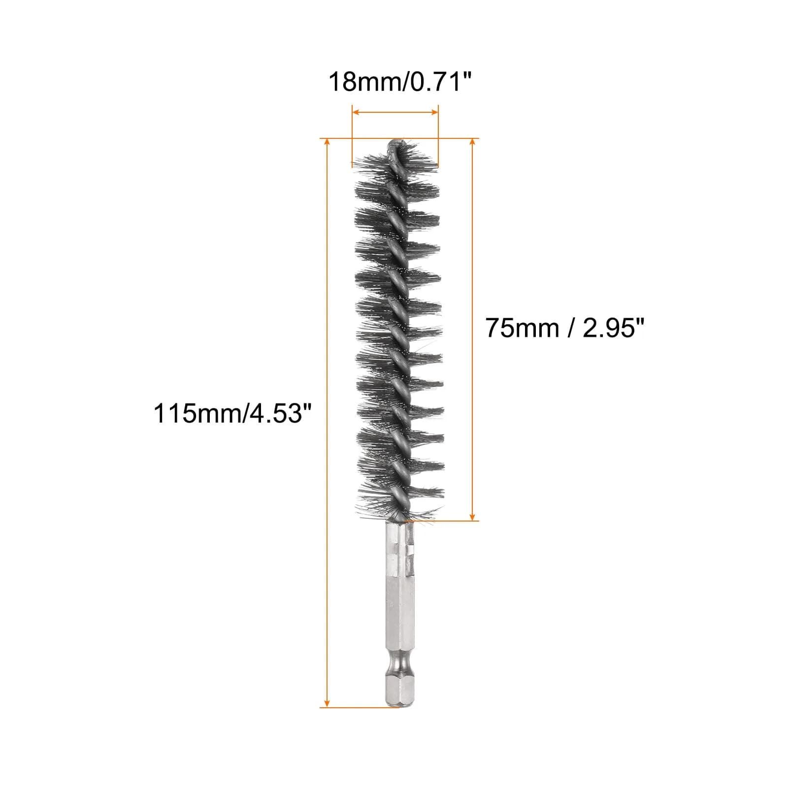 HARFINGTON 5-Piece Stainless Steel Bore Brush Set 18mm (0.71") Dia | Twisted Wire Tube Cleaner with Hex Shank - view 2