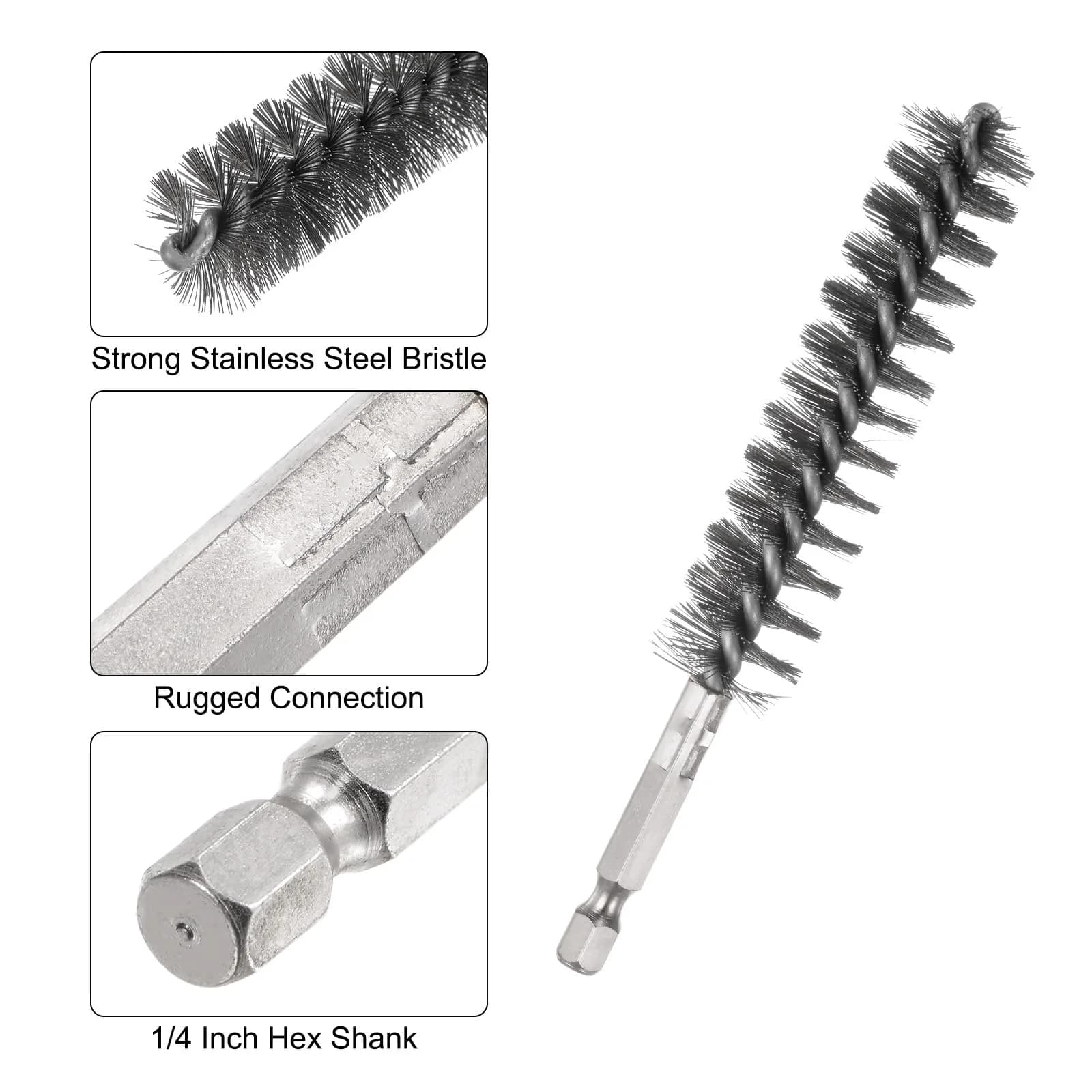 HARFINGTON 5-Piece Stainless Steel Bore Brush Set 18mm (0.71") Dia | Twisted Wire Tube Cleaner with Hex Shank - view 4