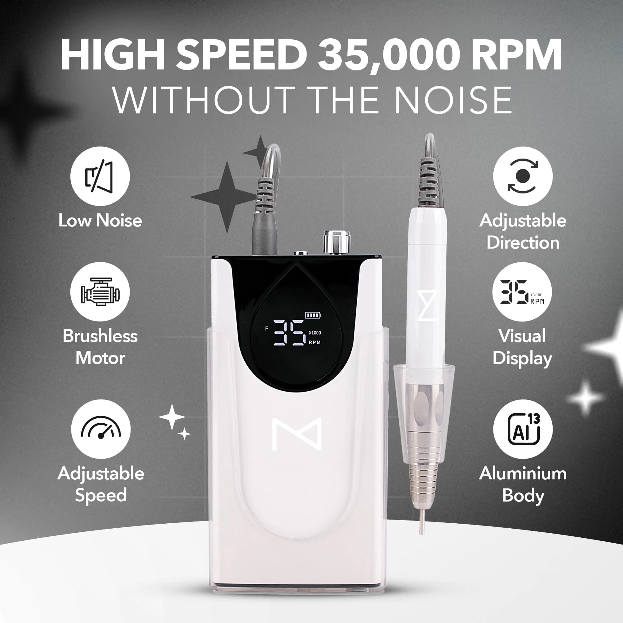 M Brushless Motor Nail Drill Handpiece Only - 35K RPM | Mermaid Model | Compatible with M System - view 2