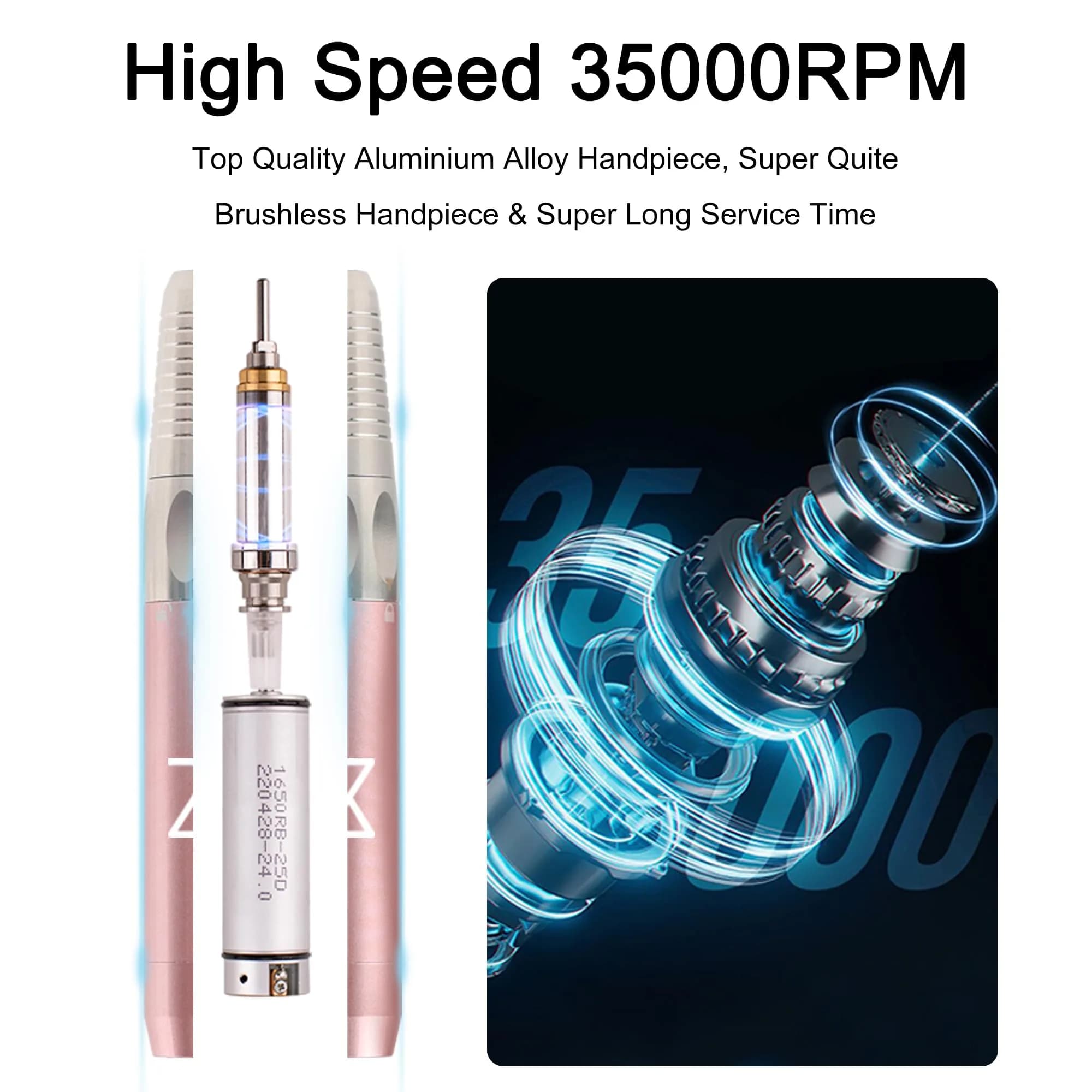 M Brushless Motor Nail Drill Handpiece Only - 35K RPM | Mermaid Model | Compatible with M System - view 4