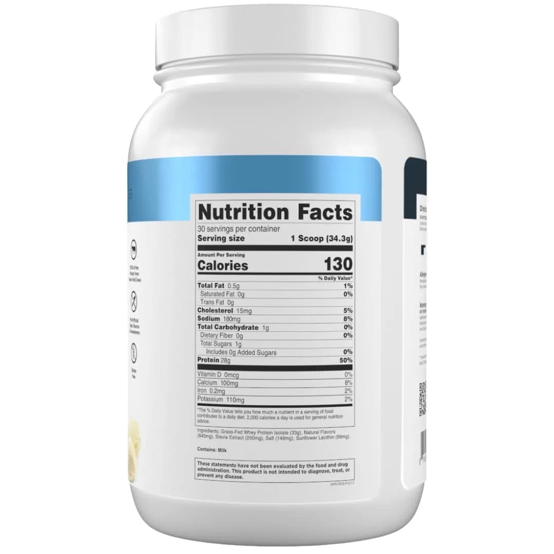 Transparent Labs Grass-Fed Whey Protein Isolate French Vanilla 1029g (36.3 oz) | 28g Protein Per Serving - view 8