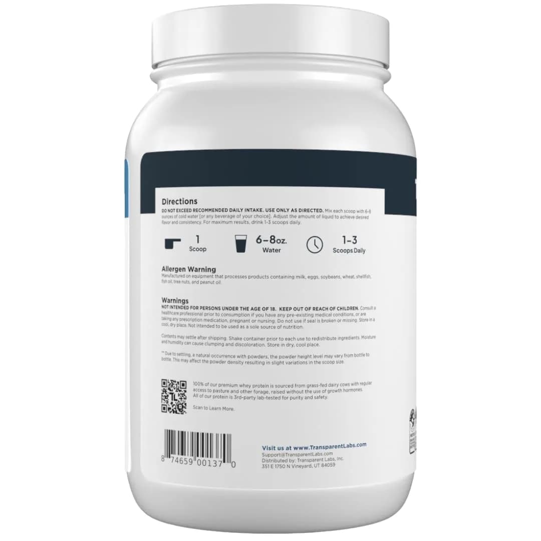 Transparent Labs Grass-Fed Whey Protein Isolate French Vanilla 1029g (36.3 oz) | 28g Protein Per Serving - view 9