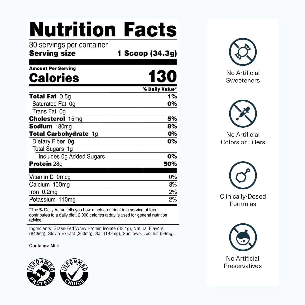 Transparent Labs Grass-Fed Whey Protein Isolate French Vanilla 1029g (36.3 oz) | 28g Protein Per Serving - view 3