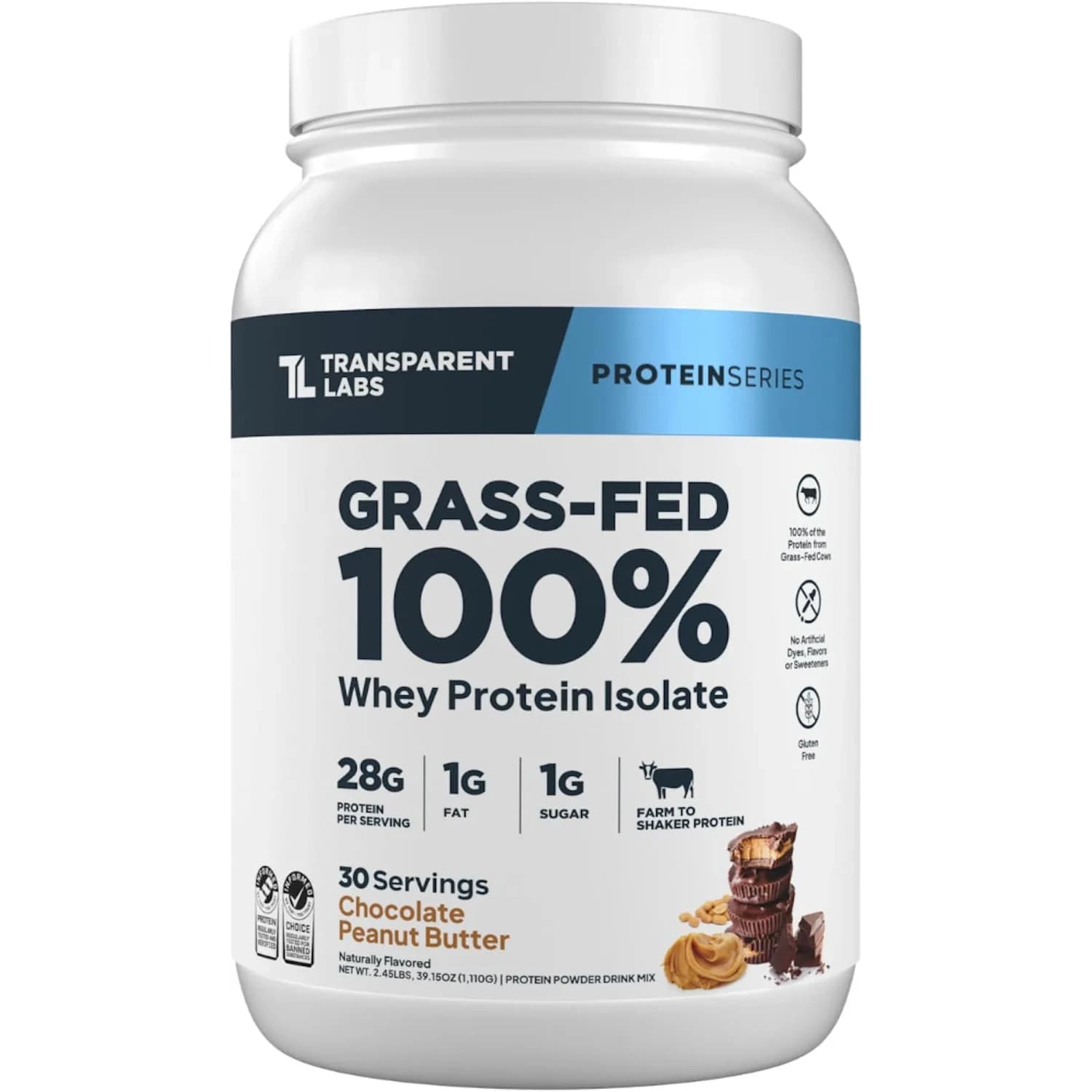 Transparent Labs Chocolate Peanut Butter protein powder tub Whey isolate 30 servings