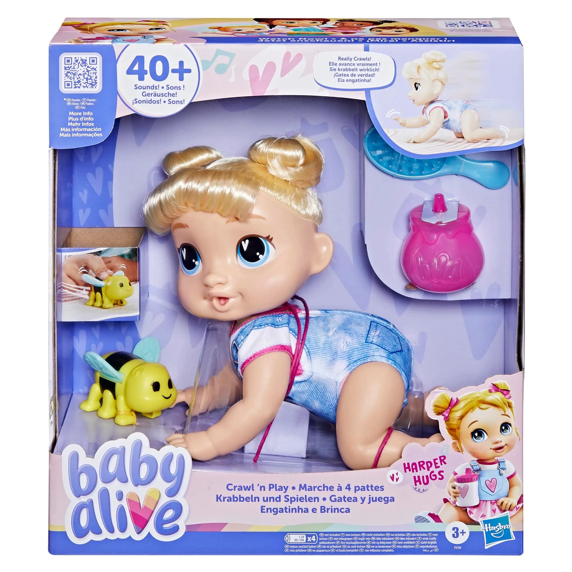 Baby Alive Crawl 'n Play Harper Hugs Electronic Crawling Doll 27cm (10.75 Inches) | Interactive Toy with 40+ Sounds - main product image