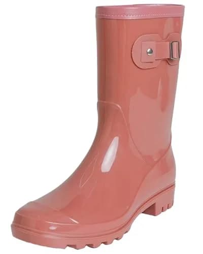 Fubotao Women's Mid Calf Rain Boots Waterproof Fashion Garden Shoes with Decorative Buckle, US 8.5 (21.6 cm) | Slip-Resistant Sole for Monsoon thumbnail 1