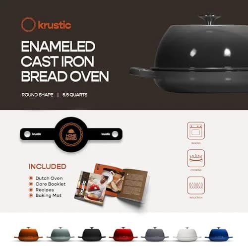 Krustic 6 Quart Enameled Cast Iron Dutch Oven for Sourdough Bread | 10 Inch Round Pot with Lid thumbnail 5