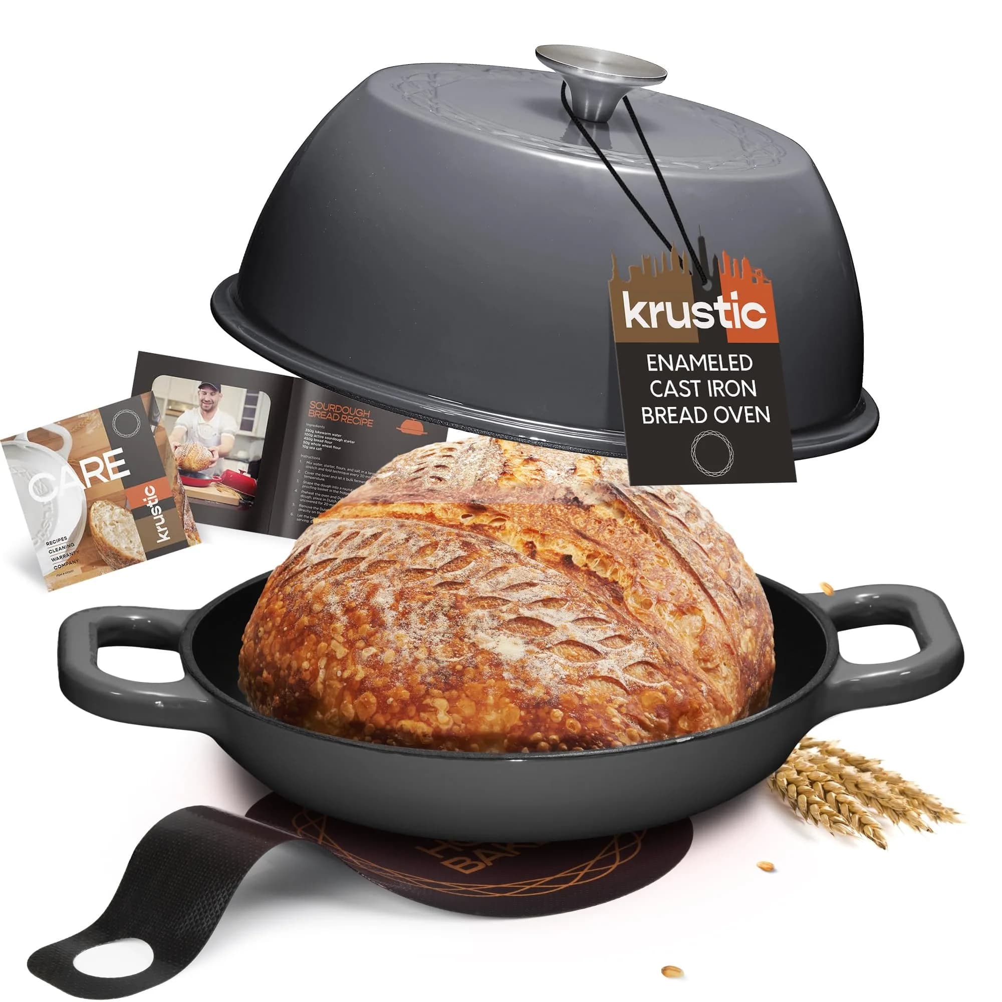 Krustic 6 Quart Enameled Cast Iron Dutch Oven for Sourdough Bread | 10 Inch Round Pot with Lid