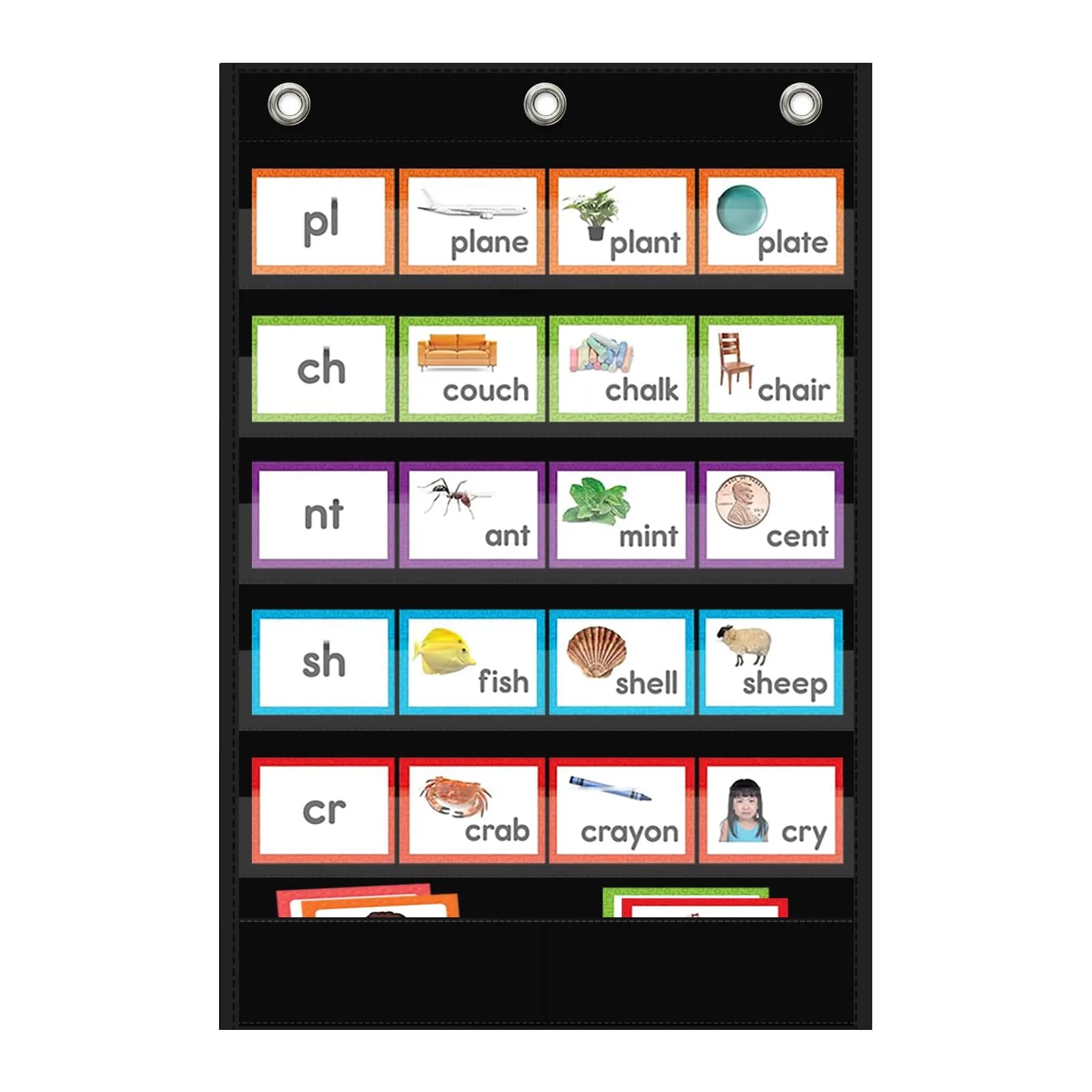 ANCOMEDO Standard Pocket Chart with Storage Pocket, 25.2"H x 17"L, 5+1 Pockets | Clear Words Wall Chart for School Home Office