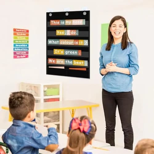 ANCOMEDO Standard Pocket Chart with Storage Pocket, 25.2"H x 17"L, 5+1 Pockets | Clear Words Wall Chart for School Home Office thumbnail 7