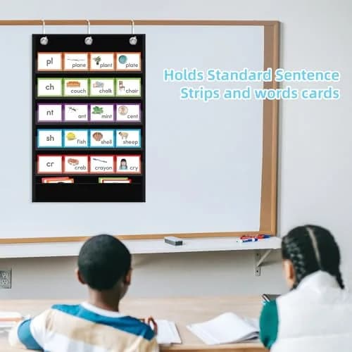 ANCOMEDO Standard Pocket Chart with Storage Pocket, 25.2"H x 17"L, 5+1 Pockets | Clear Words Wall Chart for School Home Office thumbnail 3