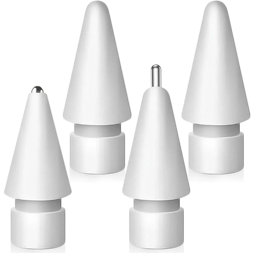 SIXFU Replacement Tips for Apple Pencil, Mix Metal Tips for Apple Pencil 2nd Gen/1st Gen/USB C/Pro, 4 Pack | Precise Control & Wear-Resistant — White 4 PCS (2 Replacement+1 Pen Like+1 Metal Point)