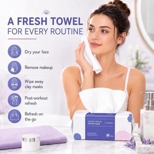 PoeticEHome Disposable Face Towels 80 Count | Thick Yet Soft Cotton, Double-Sided for Daily Skincare thumbnail 2