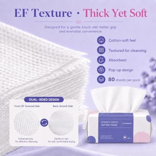 PoeticEHome Disposable Face Towels 80 Count | Thick Yet Soft Cotton, Double-Sided for Daily Skincare thumbnail 3