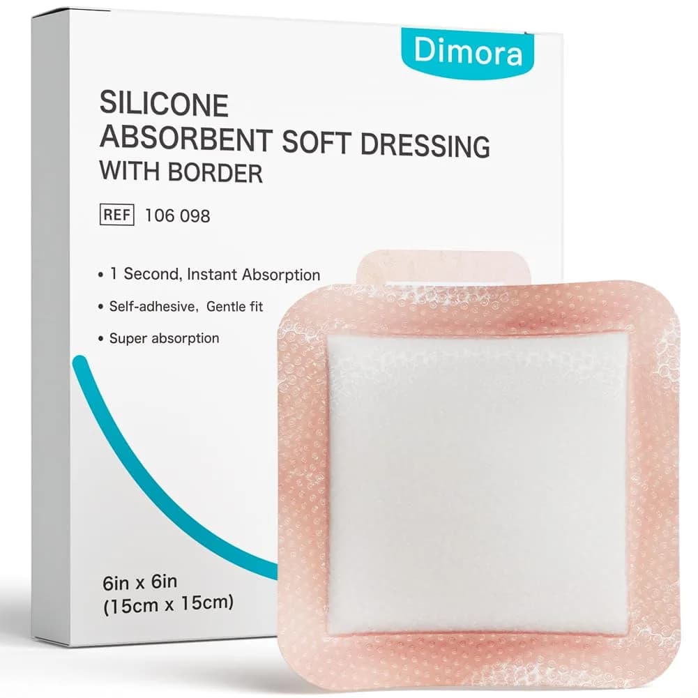 Dimora Silicone Super Absorbent Wound Dressings 6"x 6" (10 Packs) | Gentle Adhesive Pads for Heavy Exudate Wound Care - main product image