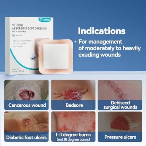 Dimora Silicone Super Absorbent Wound Dressings 6"x 6" (15cm x 15cm) | Gentle Adhesive Bandages with Ultrasorb Polymer for Heavy Exudate Wound Care (10 Packs) thumbnail 7