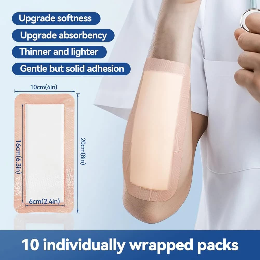 Dimora Silicone Ultra Absorbent Dressing Pads 4"x 8" (10 Count) | Gentle Border, Waterproof Soft Gauze for Post Surgical Wound Management - view 2