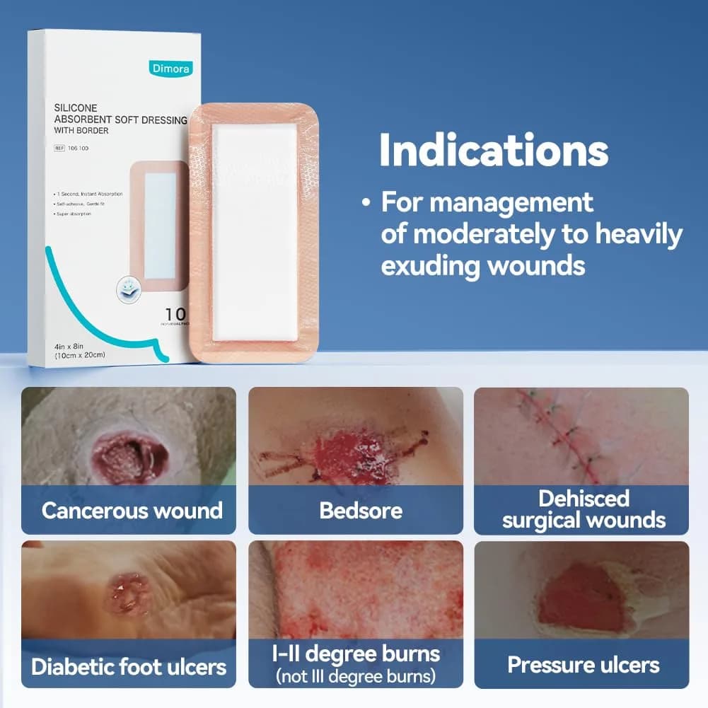Dimora Silicone Ultra Absorbent Dressing Pads 4"x 8" (10 Count) | Gentle Border, Waterproof Soft Gauze for Post Surgical Wound Management - view 8