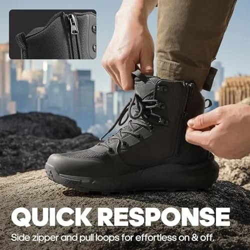 NORTIV 8 Men's Military Tactical Boot Zipper Lightweight Black 7 | Supportive, Breathable & Durable thumbnail 6