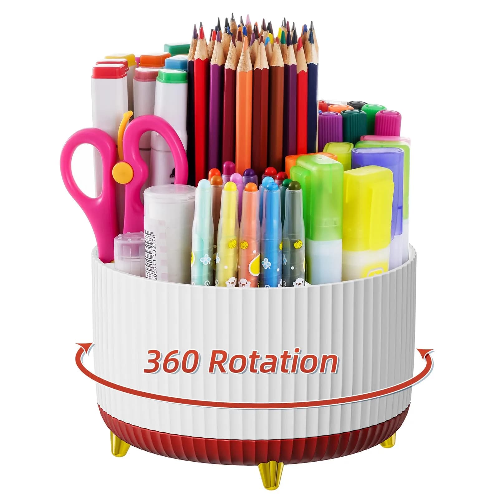 Marbrasse Rotating Desk Organizer with 5 Compartments, White+Red | Smooth 360° Spin for Office & Home - main product image