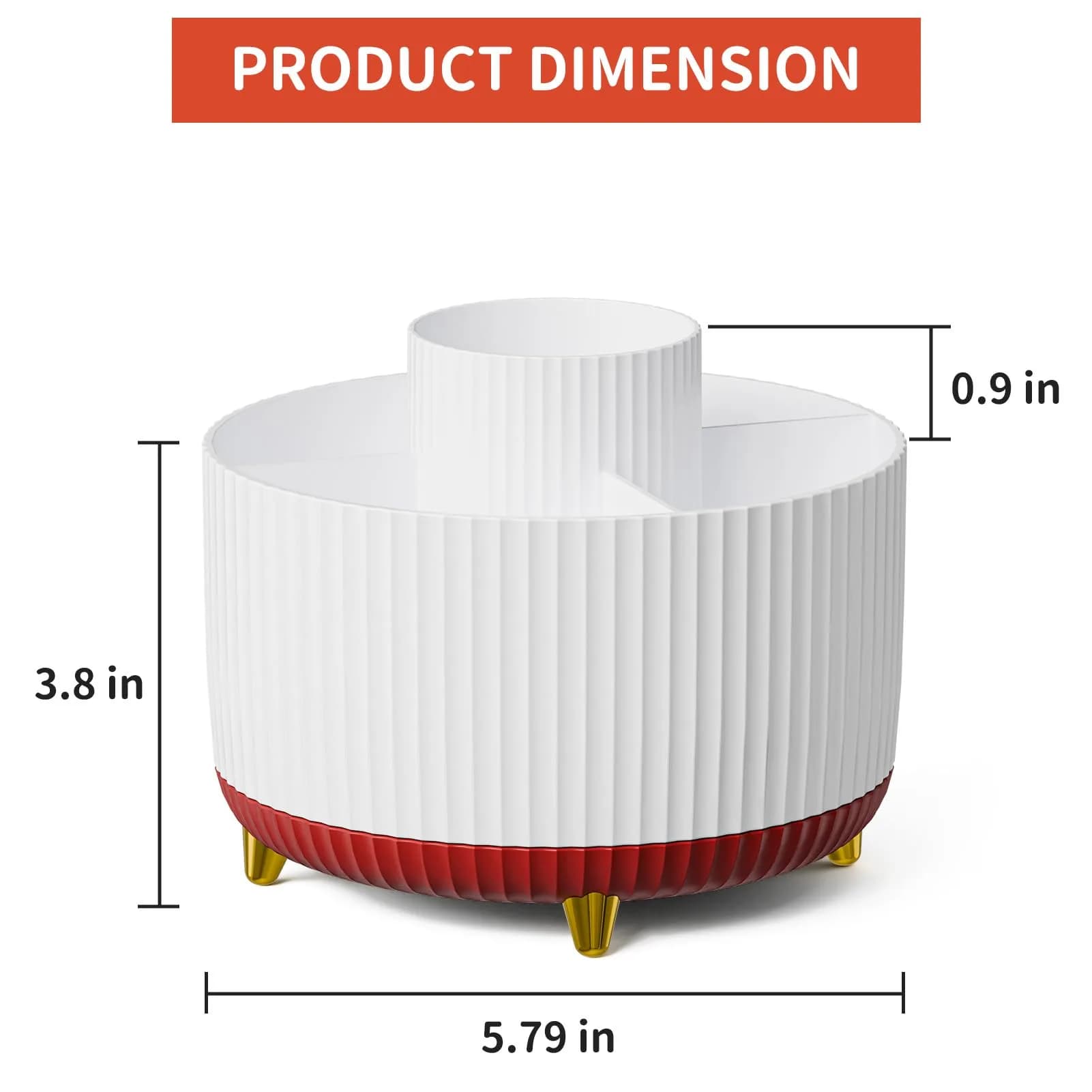 Marbrasse Rotating Desk Organizer with 5 Compartments, White+Red | Smooth 360° Spin for Office & Home - view 5
