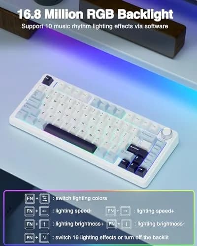 AULA F75 75% Wireless Mechanical Keyboard Glacial Blue | Hot-Swappable, Tri-Mode Connectivity, RGB Backlit, 81 Keys thumbnail 6