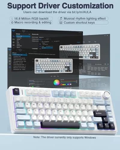 AULA F75 75% Wireless Mechanical Keyboard Glacial Blue | Hot-Swappable, Tri-Mode Connectivity, RGB Backlit, 81 Keys thumbnail 7