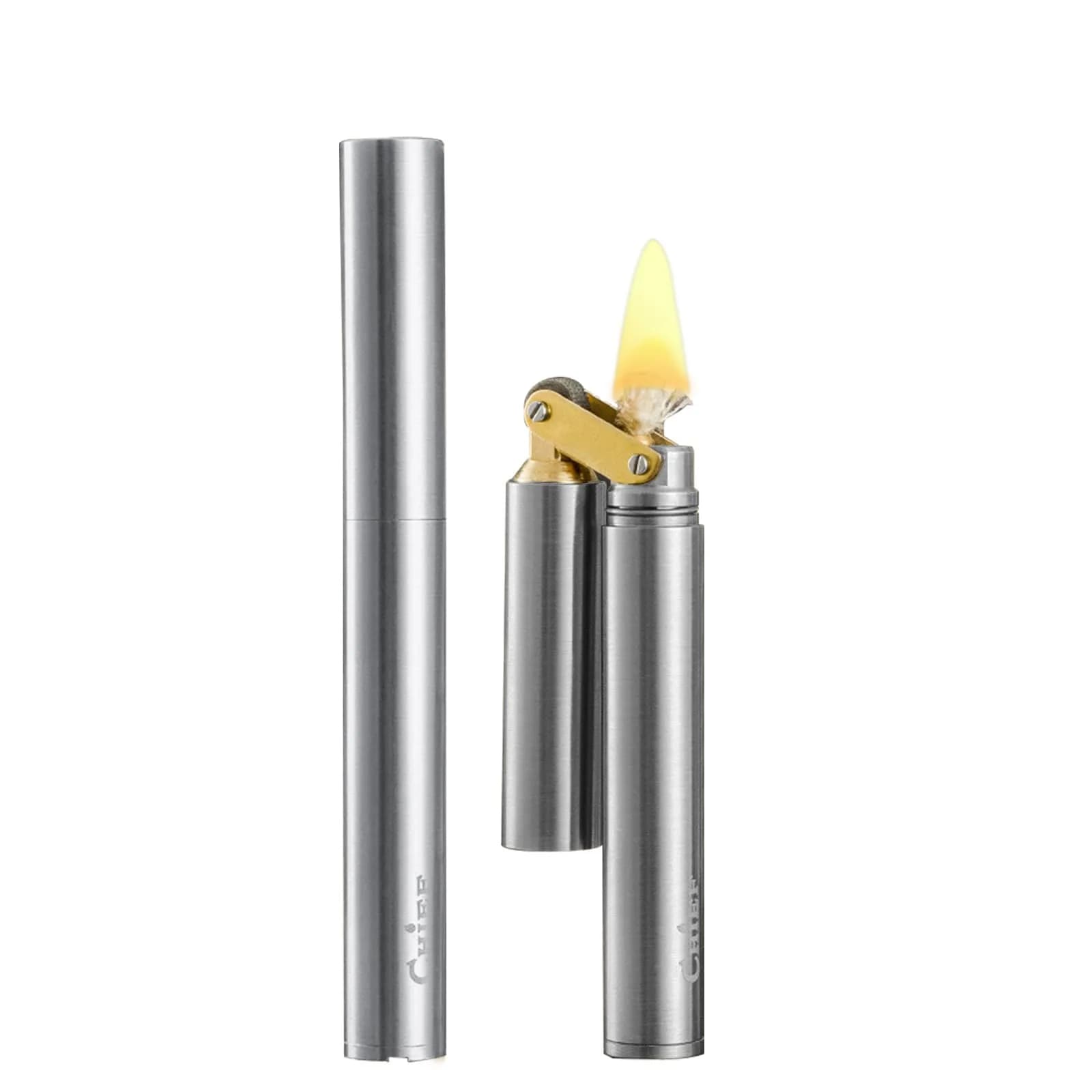 DOUBFIVSY Vintage Windproof Refillable Kerosene Lighter, Antique Brass Trench Design with Gift Box | Cool Trench Lighters for Men Dad Husband — Gray