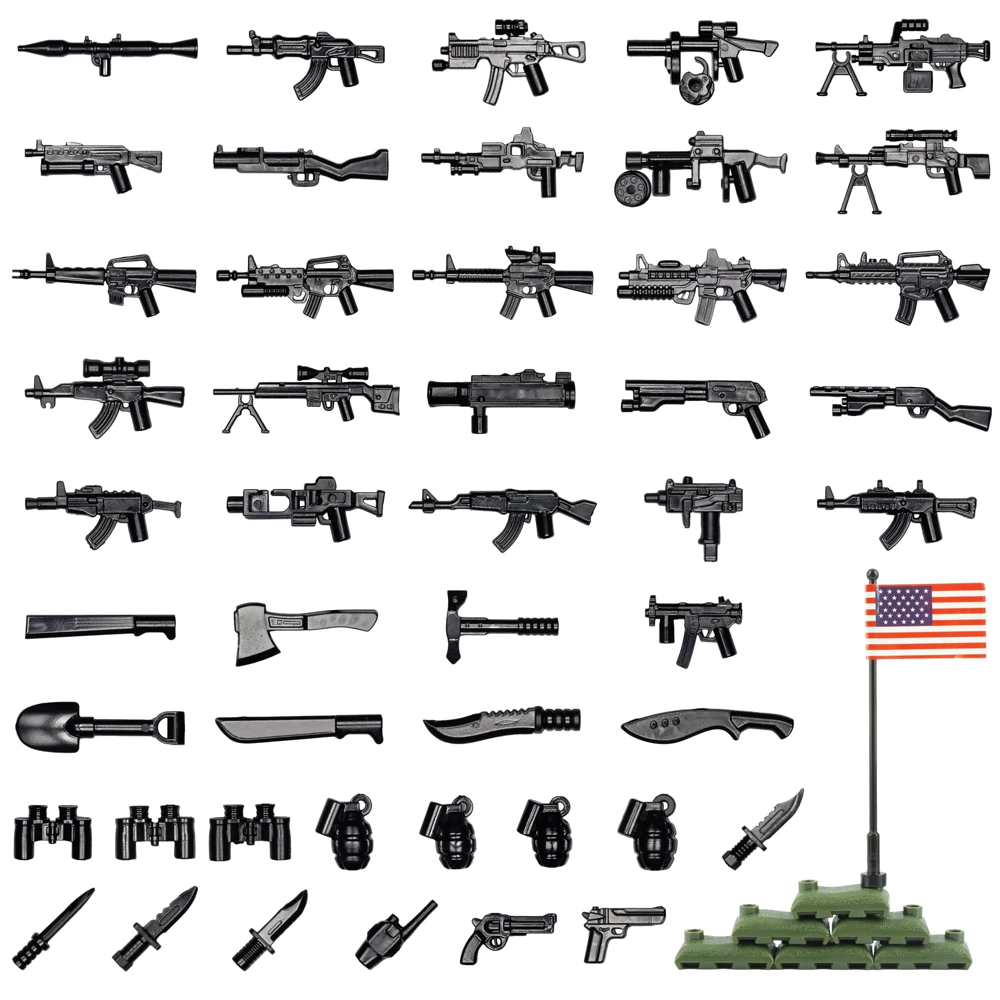 MaozyHomie Military U.S. Weapons Pack Toy Set 54 Pcs | Compatible with Major Brands, 3 Years and Up - main product image