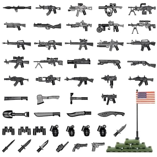 MaozyHomie Military U.S. Weapons Pack Toy Set 54 Pcs | Compatible with Major Brands, 3 Years and Up thumbnail 1