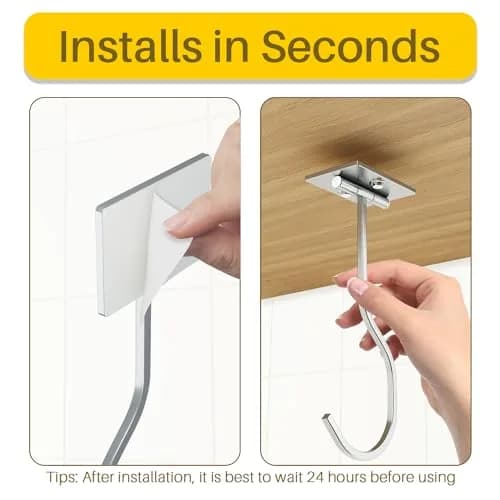 bussdis 2-Pack Self Adhesive Banana Hook, Metal Banana Hanger Hook, Under Cabinet Hook for Kitchen Items, Foldable Banana Hook, Silver thumbnail 5