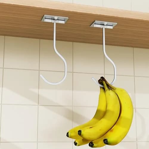 bussdis 2-Pack Self Adhesive Banana Hook, Metal Banana Hanger Hook, Under Cabinet Hook for Kitchen Items, Foldable Banana Hook, Silver thumbnail 7