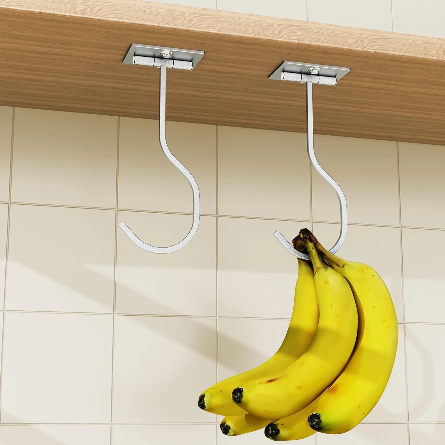 bussdis 2-Pack Self Adhesive Banana Hook, Metal Banana Hanger Hook, Under Cabinet Hook for Kitchen Items, Foldable Banana Hook, Silver - view 7