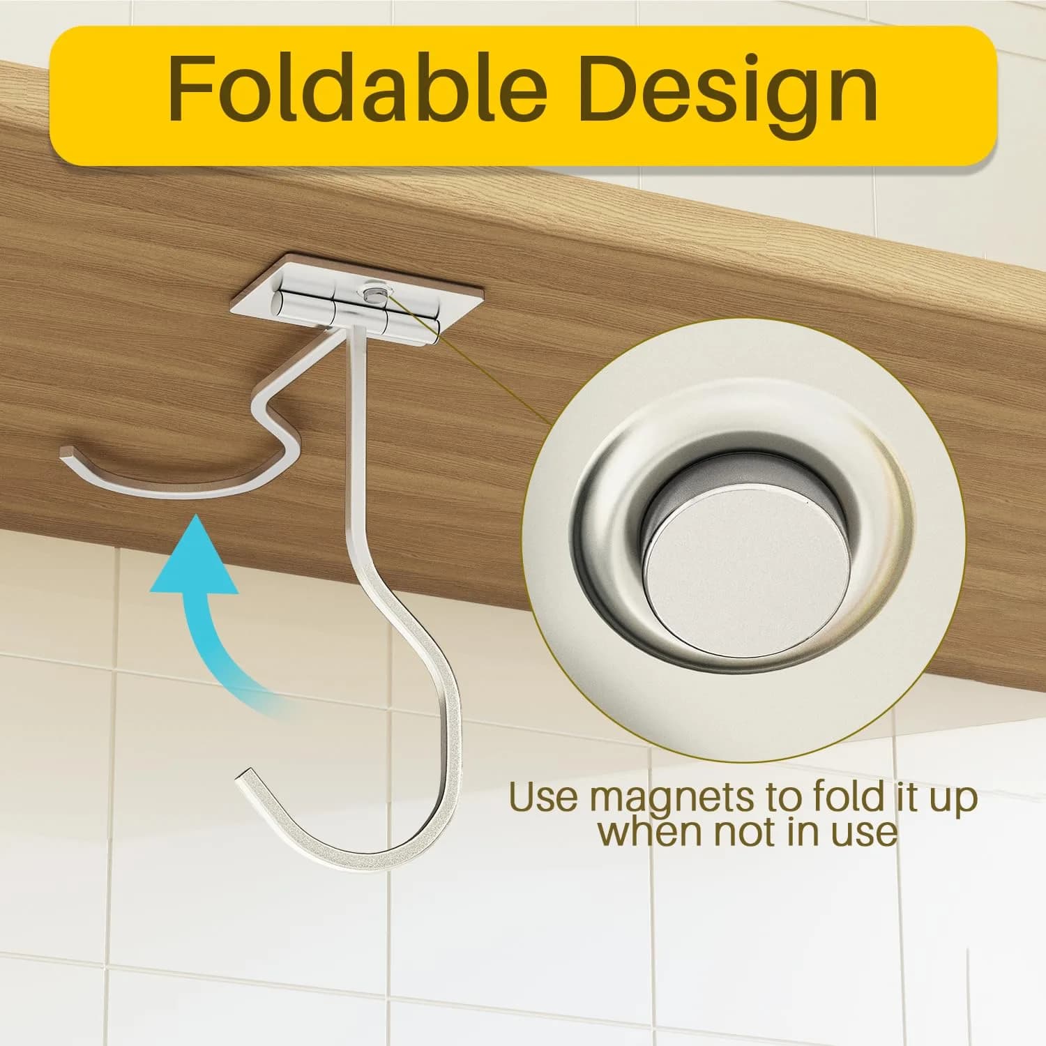 bussdis 2-Pack Self Adhesive Banana Hook, Metal Banana Hanger Hook, Under Cabinet Hook for Kitchen Items, Foldable Banana Hook, Silver - view 2
