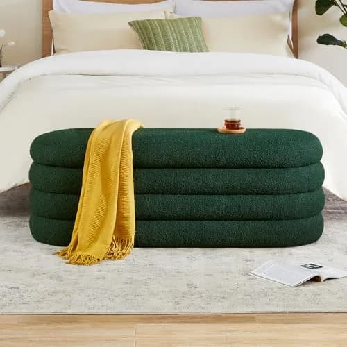 Busaurus Storage Ottoman Bench Upholstered Fabric Storage Bench for Bedroom End of Bed Large Oval Dark Green | Modern, Sturdy & Multi-Functional thumbnail 1