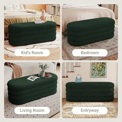 Busaurus Storage Ottoman Bench Upholstered Fabric Storage Bench for Bedroom End of Bed Large Oval Dark Green | Modern, Sturdy & Multi-Functional thumbnail 5
