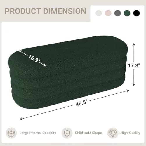Busaurus Storage Ottoman Bench Upholstered Fabric Storage Bench for Bedroom End of Bed Large Oval Dark Green | Modern, Sturdy & Multi-Functional thumbnail 6