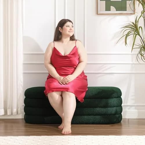 Busaurus Storage Ottoman Bench Upholstered Fabric Storage Bench for Bedroom End of Bed Large Oval Dark Green | Modern, Sturdy & Multi-Functional thumbnail 7