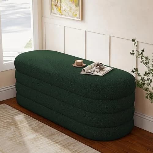 Busaurus Storage Ottoman Bench Upholstered Fabric Storage Bench for Bedroom End of Bed Large Oval Dark Green | Modern, Sturdy & Multi-Functional thumbnail 8