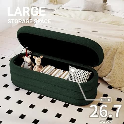 Busaurus Storage Ottoman Bench Upholstered Fabric Storage Bench for Bedroom End of Bed Large Oval Dark Green | Modern, Sturdy & Multi-Functional thumbnail 2