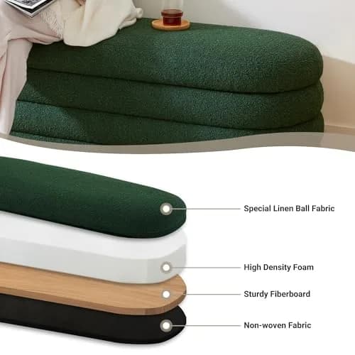 Busaurus Storage Ottoman Bench Upholstered Fabric Storage Bench for Bedroom End of Bed Large Oval Dark Green | Modern, Sturdy & Multi-Functional thumbnail 3