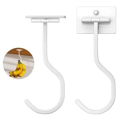 bussdis Adhesive Banana Hook Under Cabinet, White, 2 Pack | Mounts Securely, Frees Counter Space thumbnail 1