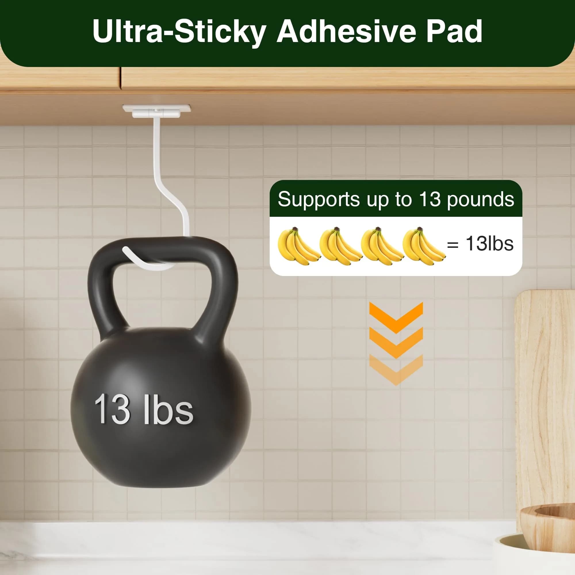 bussdis Adhesive Banana Hook Under Cabinet, White, 2 Pack | Mounts Securely, Frees Counter Space - view 5