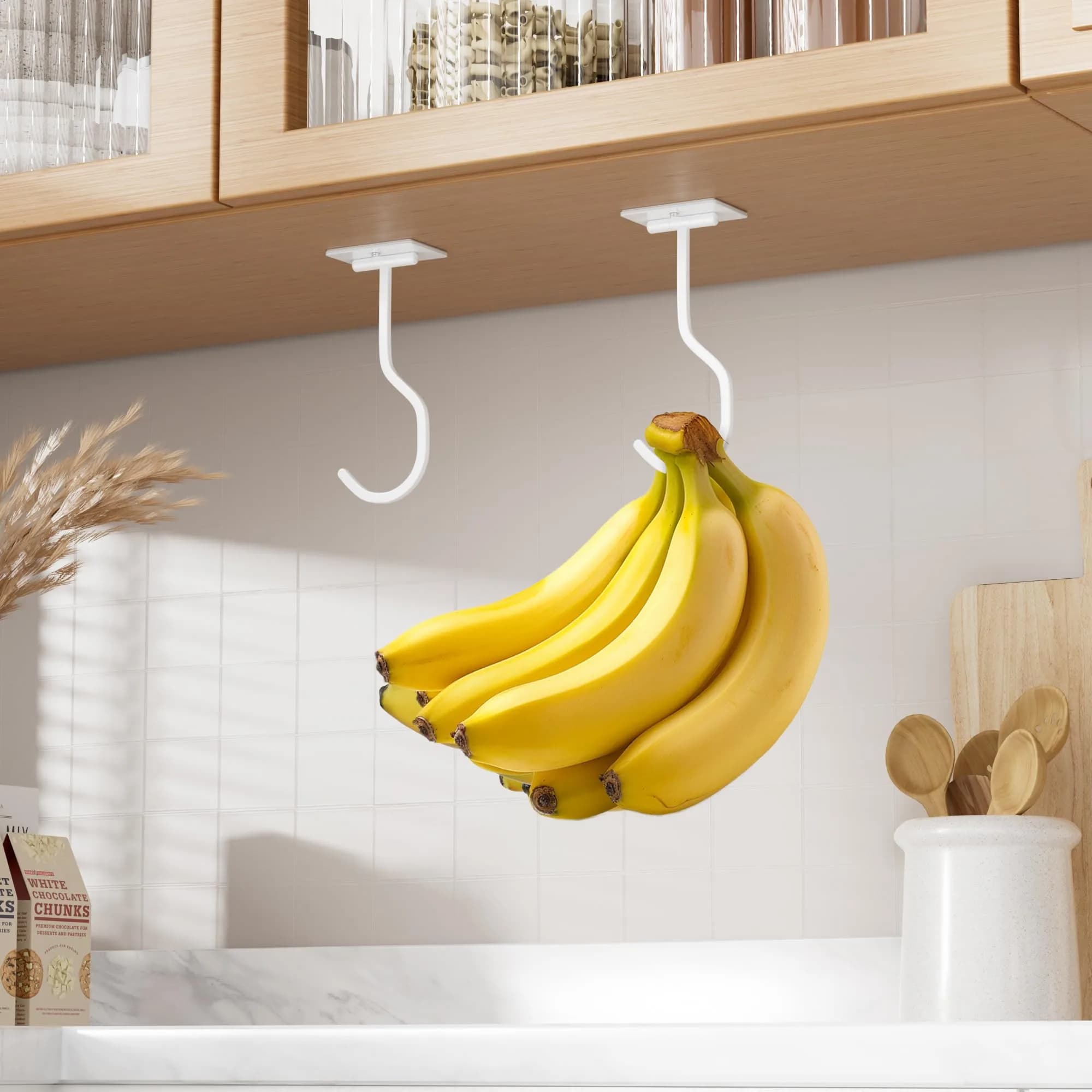 bussdis Adhesive Banana Hook Under Cabinet, White, 2 Pack | Mounts Securely, Frees Counter Space - view 6