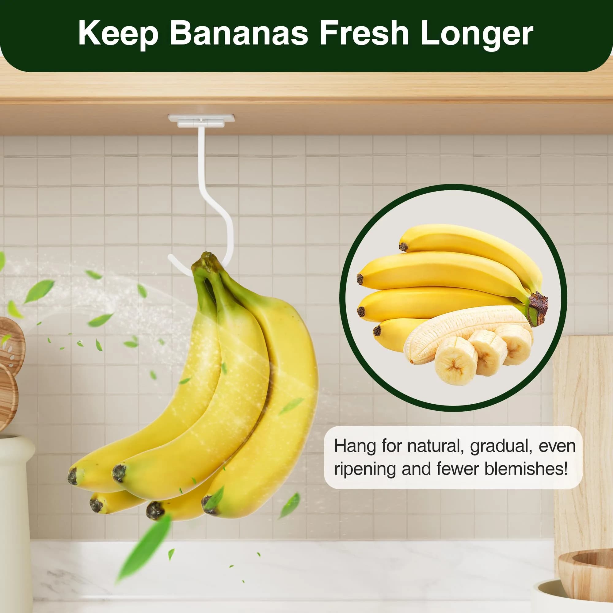 bussdis Adhesive Banana Hook Under Cabinet, White, 2 Pack | Mounts Securely, Frees Counter Space - view 7