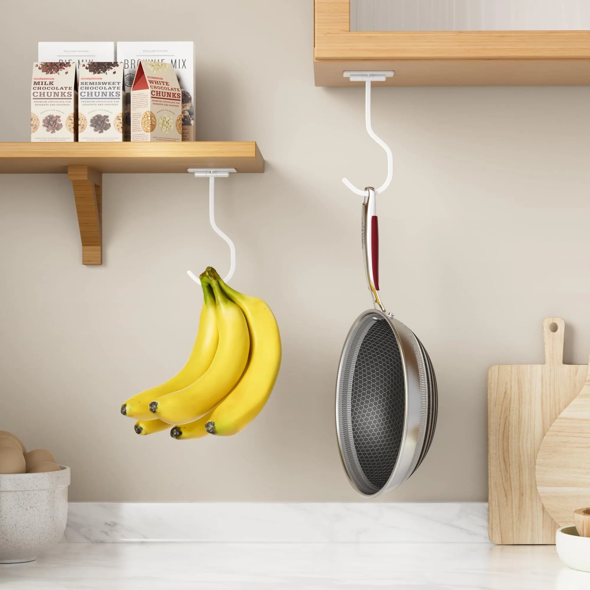 bussdis Adhesive Banana Hook Under Cabinet, White, 2 Pack | Mounts Securely, Frees Counter Space - view 8